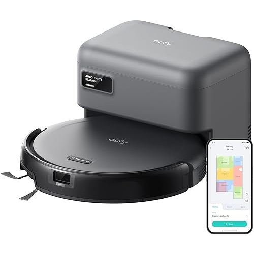 eufy Robot Vacuum C10 with Self Emptying Station, Up to 60 Days Hands Free Cleaning, Edge Expansion Brush, 4000Pa Powerful Suction, 2.85-Inch Ultra-Slim Body, Smart Mapping, Lidar Navigation