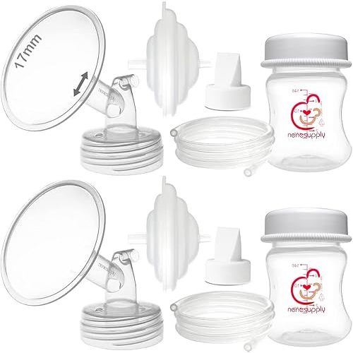 Nenesupply 17mm Flange Pump Parts Compatible w Spectra S2 S1 Breast Pumps Replacement Kit for Spectra Pump Parts S2 Parts S2 Accessories Inc Flange Duckbill Valve Backflow Protector Bottles