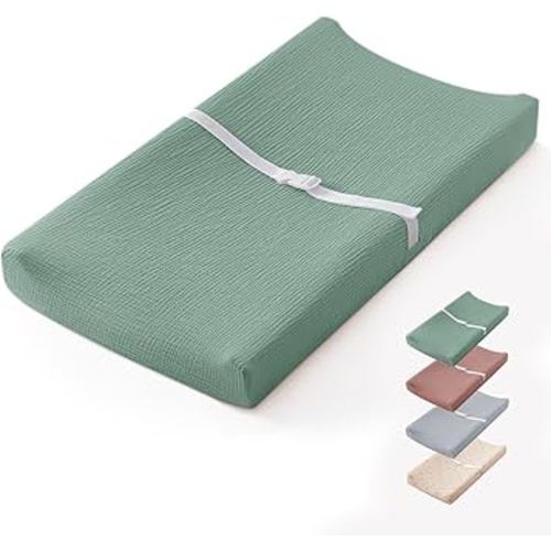 Blissful Diary Muslin Baby Changing Pad with Waterproof Lining Foam, Diaper Changing Table Pad with Cover for Dressers (Roman Green, Rectangular)