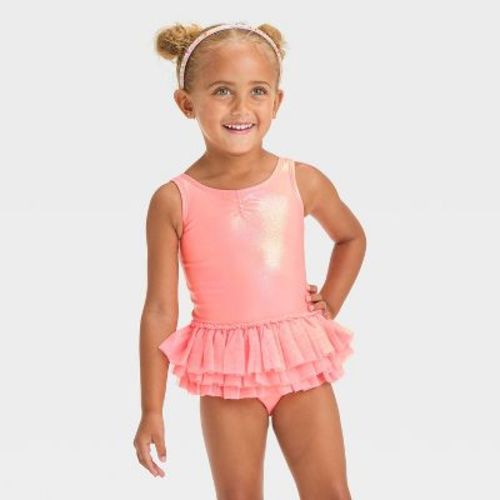 Toddler Girls' Solid Shiny Tutu One Piece Swimsuit - Cat & Jack™ Pink 3t