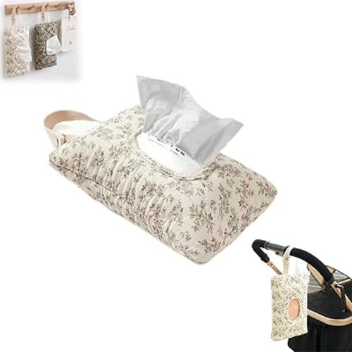 Wipes Dispenser, Floral Quilted Baby Wipe Holder, Pouch Portable Hanging Floral Travel Wet Wipes Bag with Lanyard for Walking, Outdoor Activities, Car, or Home Use(Beige)