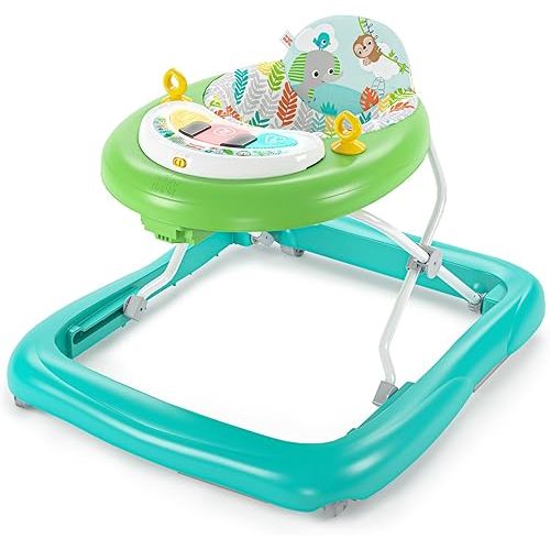 Bright Starts Tiny Trek 2-in-1 Baby Activity Walker with -Toy Station, Adjustable Height and Easy-Fold Frame, Jungle Vines Age 6 Months+