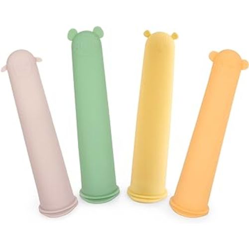 haakaa Food Grade Silicone Ice Pop Mould With Lids BPA Free Reusable Baby Popsicle Molds for Kids,For fresh fruit,Snacks,Popsicle,Yogurt Sticks,3.5oz 100ML,4 Colors,Set of 4