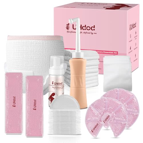 UHdod Postpartum Essentials Recovery Kit, Postpartum Kit for Women After Birth Labor Delivery Postpartum Care Kit, Disposable Underwear Cold Pads Cooling Foam Peri Bottle Nursing Pads Breast Ice Packs