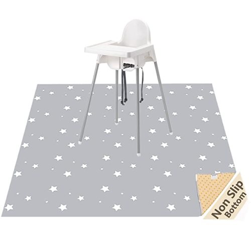 Splat Mat for Under High Chair/Arts/Crafts, WOMUMON Washable Baby Spill Mat Waterproof Anti-Slip Floor Splash Mat, Portable Play Mat and Table Cloth (Star, 51")