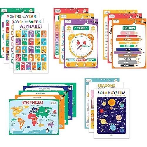Magic Scholars Educational Posters, 18 Bundle Pack, Classroom Decor for Kids, abc Learning for Toddlers, Kindergarten, Pre School, Homeschool Supplies, Alphabet Chart, Days of the Week