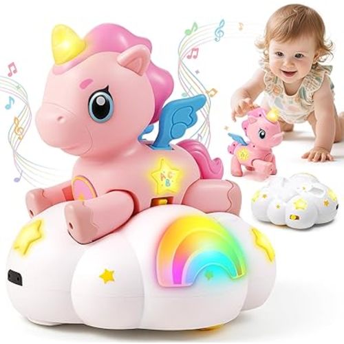 Duchong Toys for 1 Year Old Girls, Unicorn Crawling Baby Toys for 6-12 Months, Sensory Development for Tummy Time with Music & Light, First 1st Birthday Gifts for Girls Boys