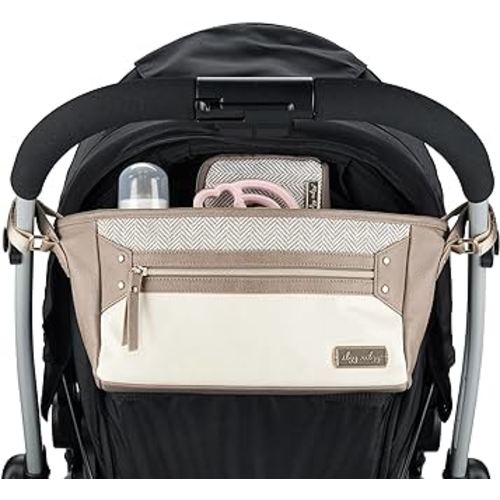 Itzy Ritzy Adjustable Stroller Caddy/Organizer - Stroller Organizer Bag Featuring Front Zippered Pocket, 2 Built-In Interior Pockets & Adjustable Straps to Fit Nearly Any Stroller (Vanilla Latte)