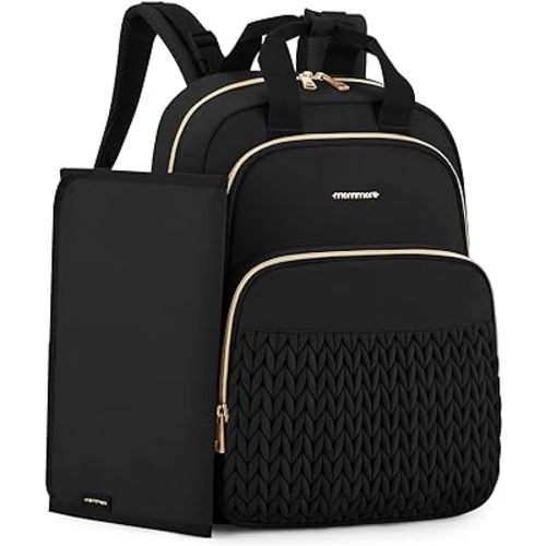 mommore Diaper Bag Backpack Large Baby Bag for Boys Girls Quilted Travel Diaper Backpack with Changing Pad, Stroller Straps