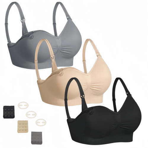 BAKIBO 3Pcs Nursing Bras for Breastfeeding, Seamless Ultra Comfort Maternity Bra, Natural Shape, Pregnancy Sleep Bralette