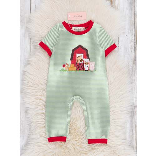 Striped Embroidered Farmhouse Romper