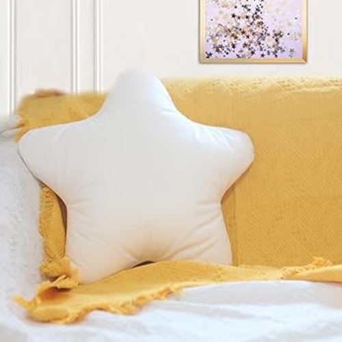 Star Pillow, White Star Shaped Throw Pillow, Soft Velvet 18x18 Inches Cute Pillow for Living, Bedroom Decorative, Birthday Gift for Women Girl Kids