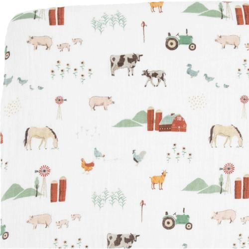 Cotton Muslin Crib Sheet - Farmyard