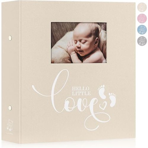 Lanpn Baby Photo Album 4x6 600 Pockets, Linen Newborn Bebe Memory Book Photobook Holds 600 Horizontal and Vertical Photos, Picture Album with Front Window Gift for Boy Girl Baby Shower Beige