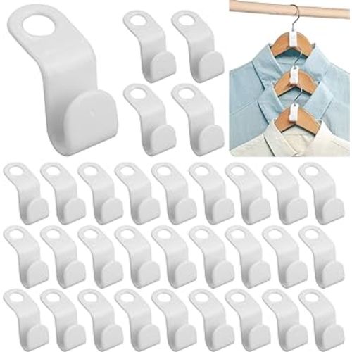 Clothes Closet Hook Hanger Space Saving Hangers Hooks Cascading Plastic Saver Organizer (100PCS, White)
