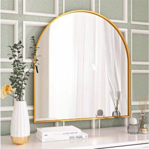 32" x 34" Arched Mantle Mirror, Gold-HOMLUX: Metal Frame, Wall Mount, Modern Decor