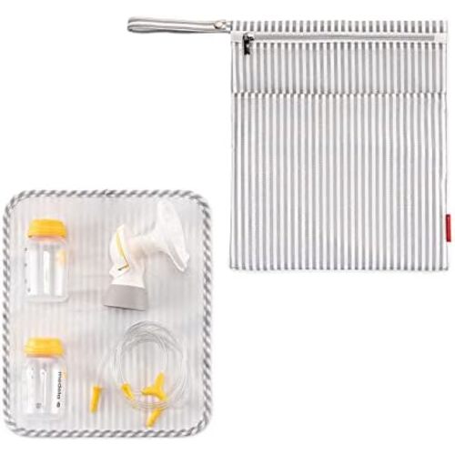 Wet Dry Bag for Breast Pump Parts Storage, Waterproof Pump Parts Bag with Place Mat for Moms Pumping at Work-Straps