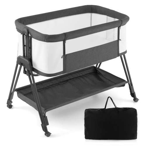 Costway Baby Bedside Sleeper Bassinet with Wheels Adjustable Height Mesh Storage Tray