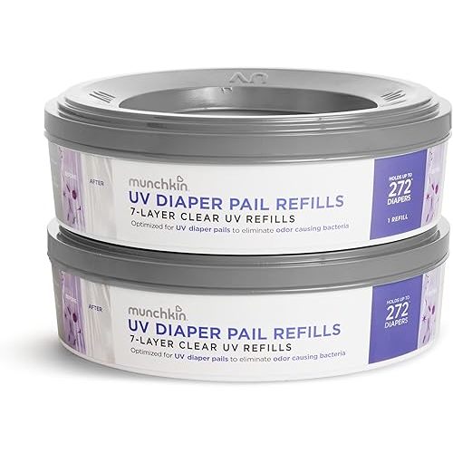 Munchkin® UV Diaper Pail Refill Rings, Holds up to 544 Newborn Diapers, 2 Pack