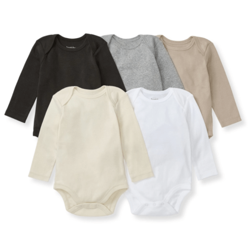 Solid Organic Cotton Long Sleeve Baby Bodysuits 5 Pack Ash