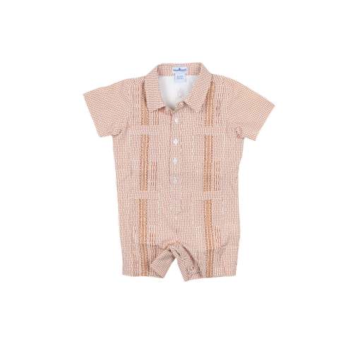 Guayabera - Gameday Burnt Orange Wave Check Short Sleeve Romper