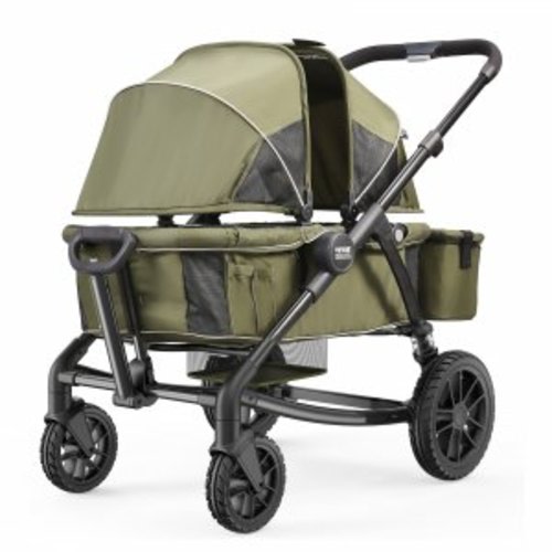 VEVOR All-Terrain Stroller Wagon, 2 Seats Foldable Expedition 2-in-1 Collapsible Wagon Stroller, Includes Canopy, Parent Organizer, Snack Tray &amp; Cup Holders, 55lbs for Single Seat, Olive Green