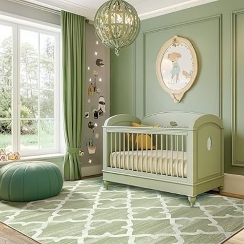 Area Rug 8x10, Moroccan Trellis Print Carpet, Machine Washable Non-Slip Rugs for Living Room, Bedroom, Dining Room & Entryway, Sagegreen