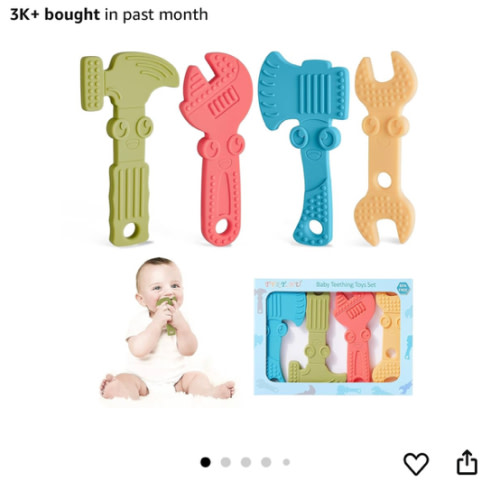 TYRY.HU Baby Teething Toys for Babies 0-6 Months 6-12 Months, BPA Free Silicone Baby Molar Teether Chew Toys, Hammer Wrench Spanner Pliers for Boys Girls, Soft-Textured, Easy to Hold & Clean, 4 Packs