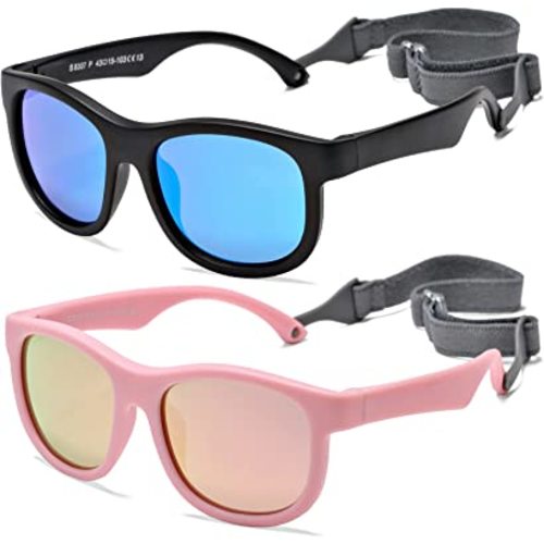 Flexible Polarized Baby Sunglasses with Adjustable Strap for Toddler Newborn Infant Age 0-24 Months, 100% UV Protection