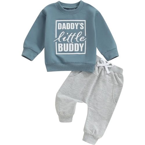 Toddler Baby Boy Fall Winter Clothes Mamas Little Boy Outfit Letter Long Sleeve Sweatshirts and Jogger Pants Set
