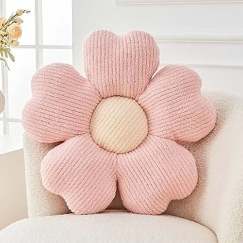 Flower Throw Pillow, Cute Flower Shaped Pillow Decorative Throw Pillow for Bed Couch, Soft Daisy Pillows Floor Seating Cushion Cushions (14.9 Inch Light Pink)