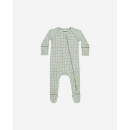 Bamboo Zip Footie || Sage Grid