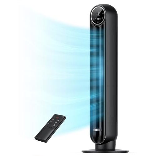 Dreo Tower Fan for Bedroom, 25ft/s Velocity Quiet Floor Fan, 90° Oscillating Fans for Indoors with 4 Speeds, 4 Modes, 8H Timer, Standing Fans, Bladeless Fan, Black, Nomad One (DR-HTF007)