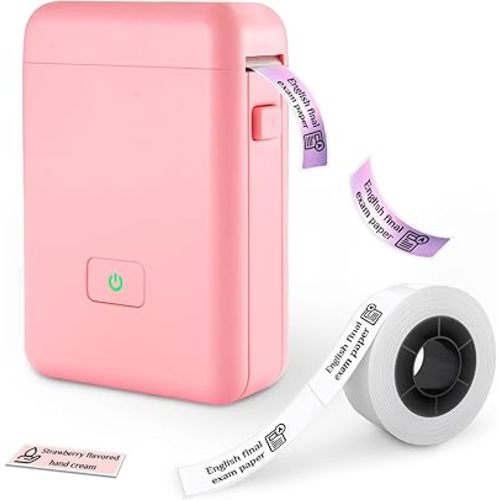 vretti Label Maker Machine with Tape, HP2 Portable Bluetooth Label Printer for Storage, Shipping, Barcode, Office, Home, Organizing Mini Sticker Label Maker with Multiple Templates (Pink)