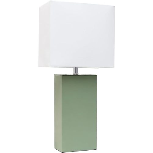 Elegant Designs LT1025-SGE Modern Leather Table Lamp with White Fabric Shade, Sage Green