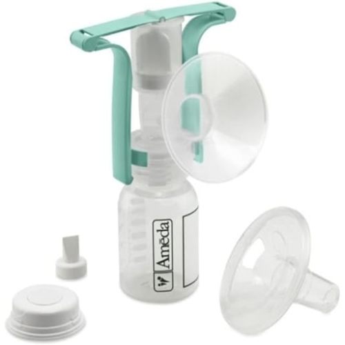Ameda One-Hand Manual Breast Pump with Flexishield Areola Stimulator | BPA and DEHP Free | Includes Manual Breast Pump, (2) Valves, Flexishield Areola Stimulator and (1) 4 Ounce Bottle with Cap
