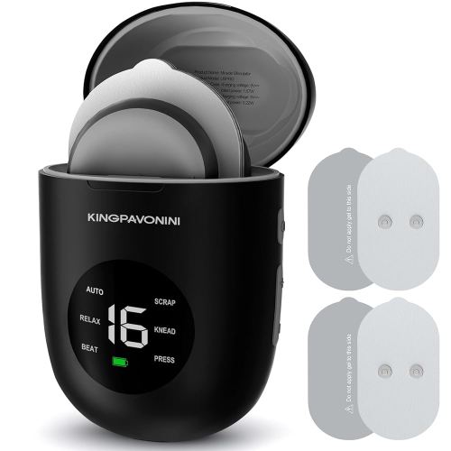 KingPavonini Wireless TENS Unit, Muscle Stimulator for Pain Relief, Portable Rechargable TENS EMS Machine, LED Screen, Remote, Dual Channel 6 Modes 16 Intensity Massager, Charging Case (4 Pads)
