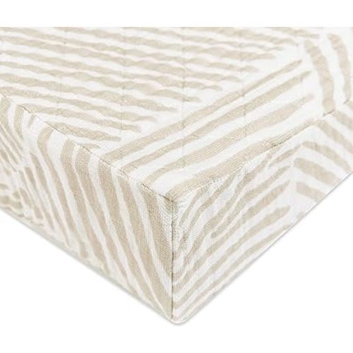 Babyletto 100% Quilted Organic Cotton Changing Pad Cover, GOTS-Certified, Fitted 360°, Ultra-Soft and Breathable Muslin - Oat Stripe