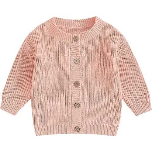 Karwuiio Toddler Baby Girl Boy Knit Cardigan Sweater Round Neck Long Sleeve Open Front Sweater Infant Fall Winter Clothes