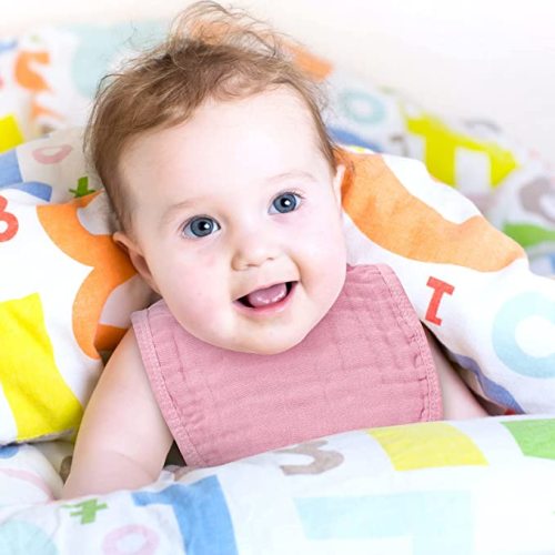 Frienda 6 Pcs Muslin Bibs Baby Burping Cloth Teething Bibs Bandana Bibs 6 Absorbent Layers Muslin Bibs for 6 Month+ Baby