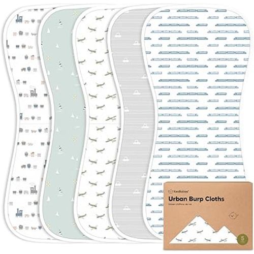 Organic Burp Cloths for Baby Boys and Girls - 5-Pack Super Absorbent Burping Cloth, Burp Clothes, Soft & Plush, Newborn Milk Spit Up Rags, Burpy Cloth Bib for Unisex, Burping Rags (Vessels)