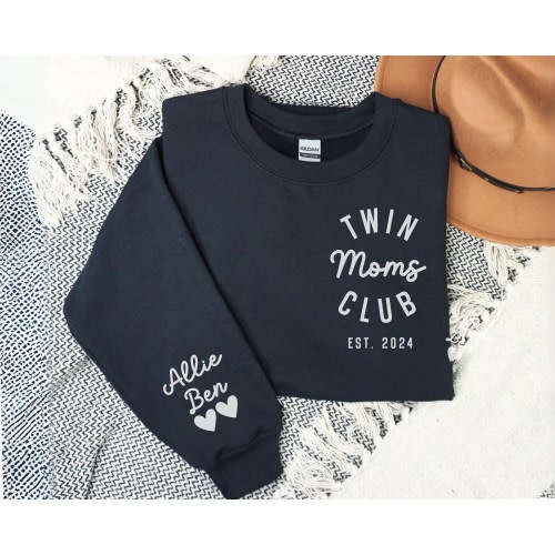 Custom Twin Mom and Twin Dad Sweatshirt Hoodie Shirt with Kid Names on Sleeve, twin parents gift, cool mom dad sweatshirt, twin dad shirt