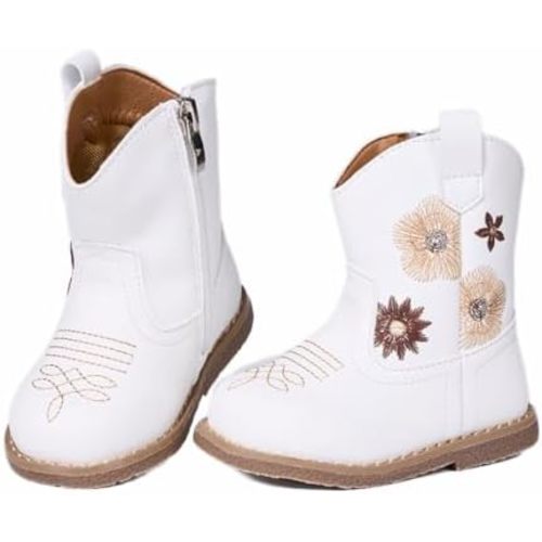 Newsonet Baby Cowboy Cowgirl Boots Western First Walker Shoes Boys Girls Round Toe Boots Winter All Seasons 6-24 Months Infant Toddler
