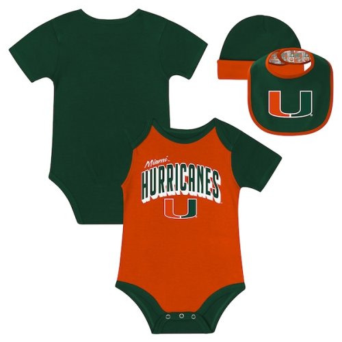 Miami Hurricanes  Newborn & Infant Dynamic Duo Bodysuit, Bib & Cuffed Knit Hat Set