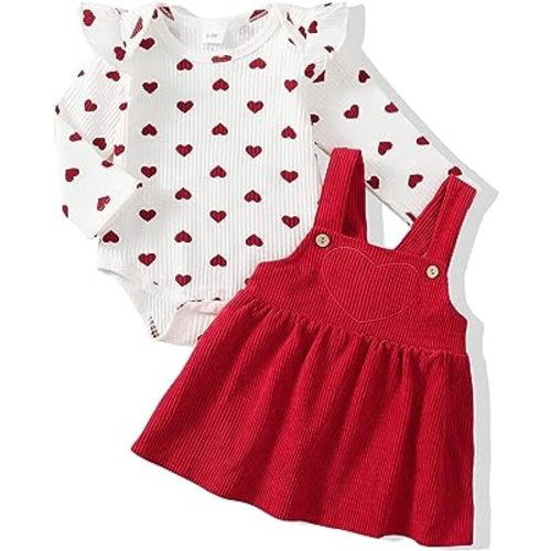 Kucnuzki Newborn Baby Girl Clothes Toddler Long Sleeve Ruffle Romper Top Infant Skirt Set Little Girl Overall Dress