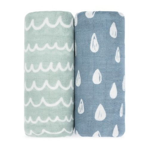 Muslin Swaddle Blankets Neutral Receiving Blanket For Boys And Girls By Comfy Cubs, Color: Rain and doodle, Size: pack of 2