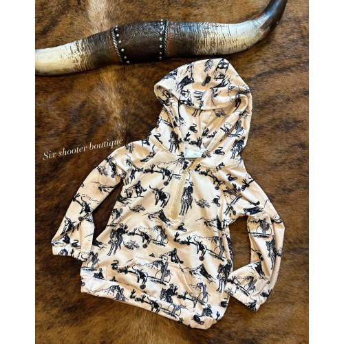 Wild West cowkid half zip hooded sweatshirt