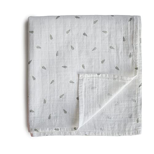 mushie Muslin Baby Swaddle Blanket | 100% Organic Cotton (Leaves)