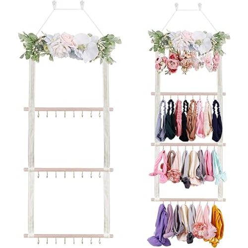 Flower Hair Bow Holder for Girls, Baby Headbands Organizer Storage Hair Accessories Holder Bow Organizer Wall Hanging Decor for Nursery Toddler Room