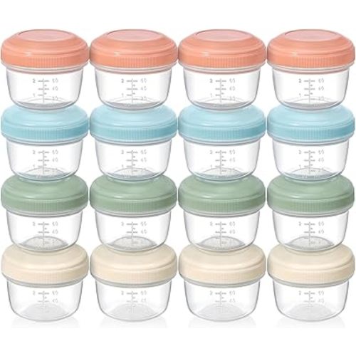 [16 Pack] 4 oz Small Containers with Lids, Reusable Plastic Containers for Snack and Puree, Salad Dressing Container to Go, Deli Containers, Freezer Baby Food Containers, Dishwasher Safe, BPA Free